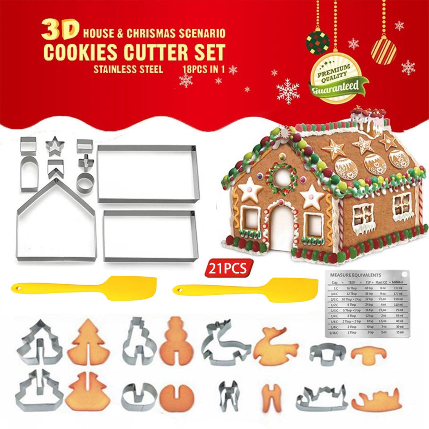 圣诞节3D立体不锈钢切模 可爱圣诞姜饼屋饼干模具套装 10PCS18PCS