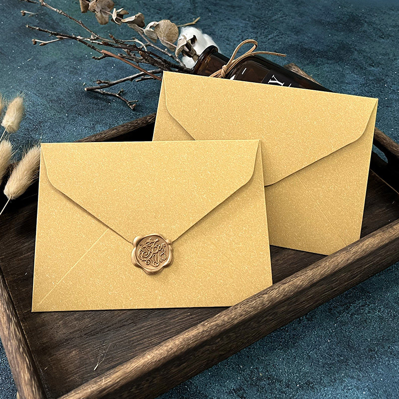 米棕彩热烙纸米黄米白色复古纹理文艺信封