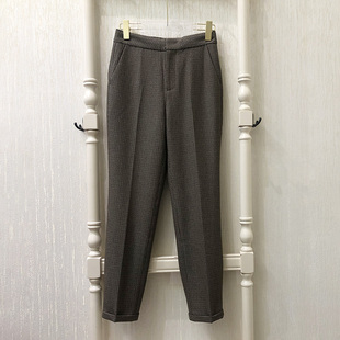 【春秋孤品】英伦绅士风 笔挺千鸟格翻边九分裤 通勤显瘦烟管西裤