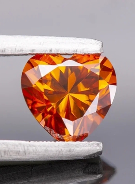 桔红色心形莫桑钻裸石VVS1过钻笔带腰码 K金项链饰品补钻配石