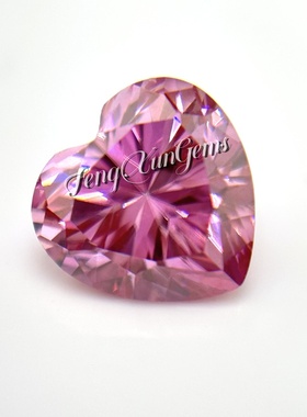 100%莫桑钻樱花粉心形裸石 18K金首饰品主石 合成碳化硅石