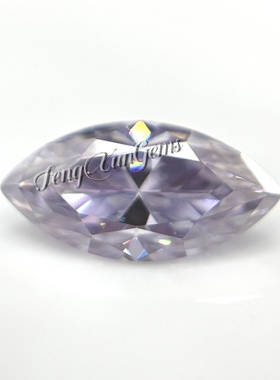 马眼形浅紫色莫桑钻裸石过钻笔带腰码VVS1净度 925银饰品镶嵌配石