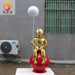 饰品 抽象气球人雕塑摆件 创意轻奢商场打卡美陈装 玻璃钢电镀人物