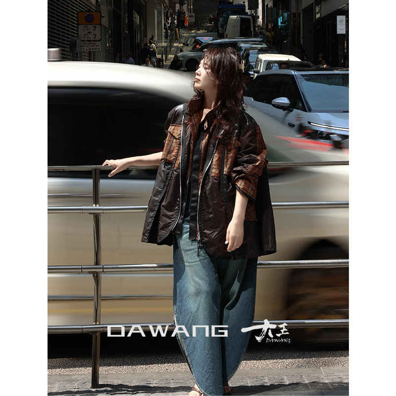 DAWANG /【阑珊系列】格子拼接风网红短款夹克外套女士外套G25810