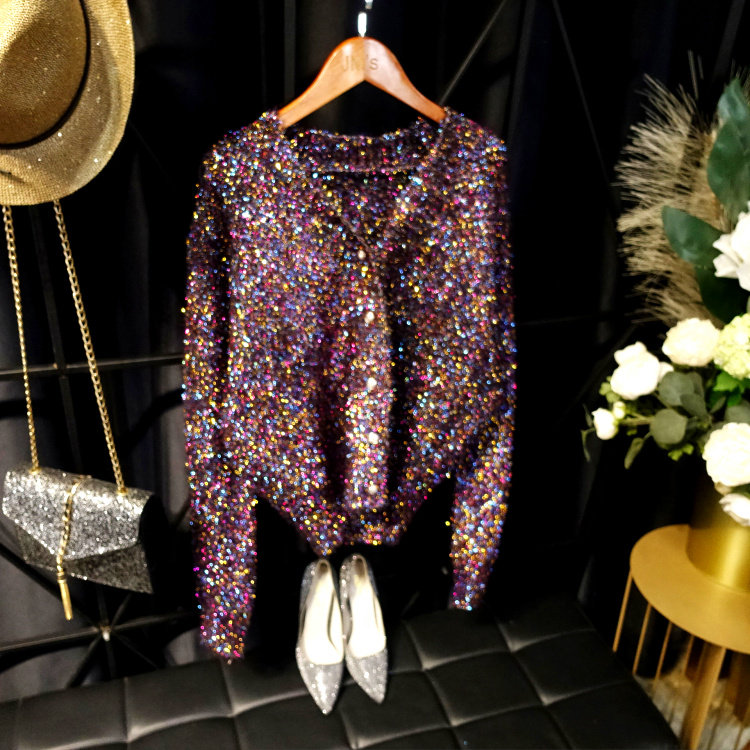 chic女神亮丝bling针织开衫ins风韩版宽松百搭高腰显瘦短外套女潮,女装/女士精品,毛针织衫,淘宝优惠券,粉丝福利购,淘宝优惠卷