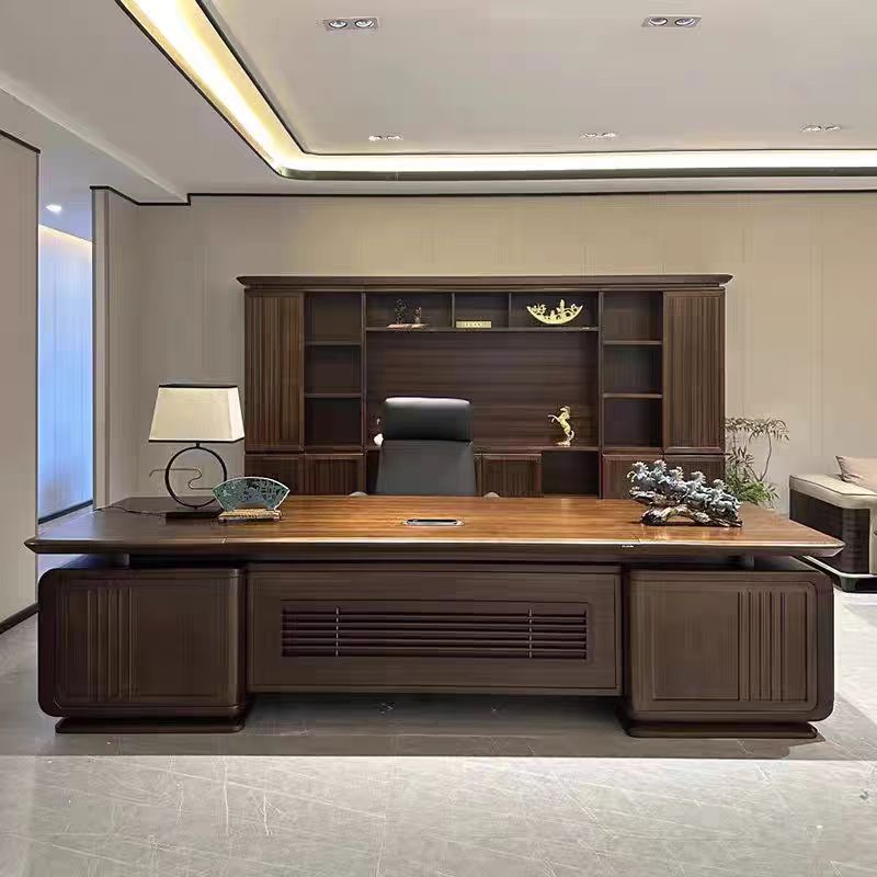 2025新款新中式实木办公桌大气老板桌大班台乌金木高端家具定制