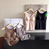 法式 全蕾丝羊毛保暖背心840无痕带胸垫内搭内衣秋冬加绒加厚打底