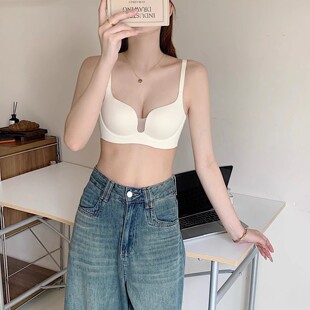 深V小胸聚拢提拉升杯内衣性感无痕一体杯托胸不跑杯文胸光面圆胸