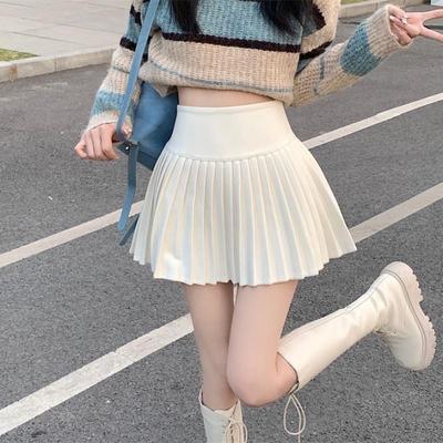毛呢白色百褶短裙女2025年新款秋冬季加厚小个子显瘦a字半身裙子