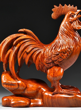 花梨木雕鸡摆件三合十二生肖木鸡家居客厅办公室装饰开业乔迁送礼