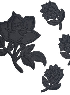纯黑色玫瑰花补丁贴衣服裤子破洞修补装饰布贴熨烫背胶小号贴花