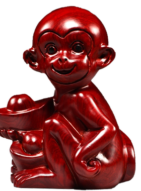 红花梨木猴子雕刻摆件十二生肖猴木头属猴家居客厅装饰工艺品送礼