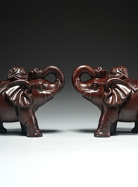 黑檀木雕大象摆件一对家居玄关店铺木象装饰工艺品新居开业送礼