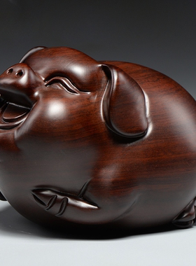 新品黑檀木雕猪雕刻摆件一对十二生肖木猪红木家居客厅装饰工艺品