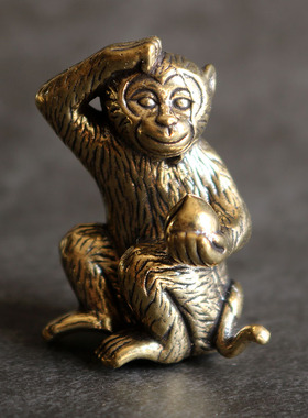 复古小铜器摆件纯黄铜生肖猴子家居桌面茶宠装饰礼品工艺品全铜