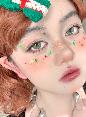 圣诞节妆容冻伤妆红钻爱心脸部雪花亮片星星冰块透明眼线笔圣诞帽