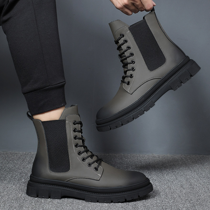 CHELSEA BOOTS MENS FALL|WINTER FLEECE HIGH-TOP BOOTS MENS ENGLISH MARTIN BOOTS MENS CHIMNEY LEATHER BOOTS CARGO BOOTS TRENDS