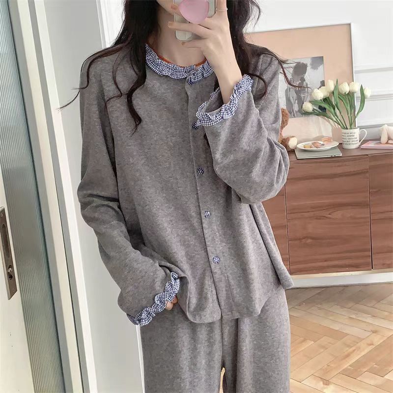 长袖长裤睡衣女两件家居服套装秋