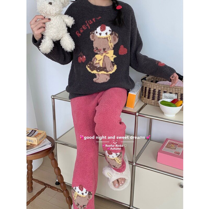 Reefur Rinka梨花家半边绒睡衣女冬加厚保暖小熊软绵绵家居服套装