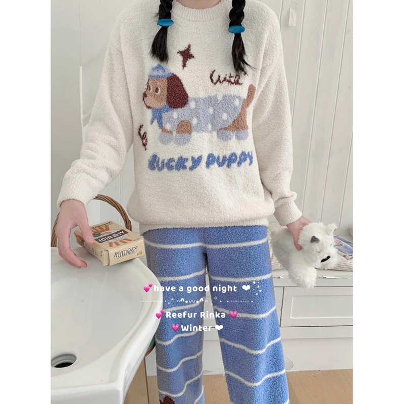 Reefur Rinka梨花家腊肠狗睡衣女冬季保暖半边绒小个子家居服套装