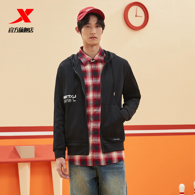 特步运动连帽外套男宽松休闲