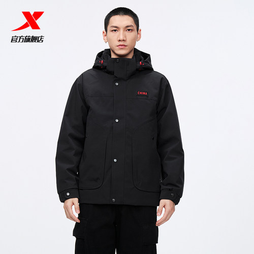 特步鹅绒羽绒服男士2025年冬季新款宽松上衣保暖外套975429190461