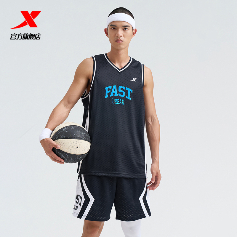 特步男套装球服专业运动薄款宽松套头篮球比赛套装976229 680015