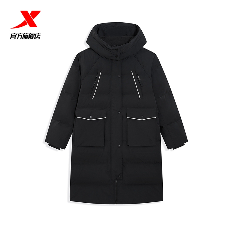 特步中长款羽绒服女士2025年冬新款运动保暖防风外套975428640240