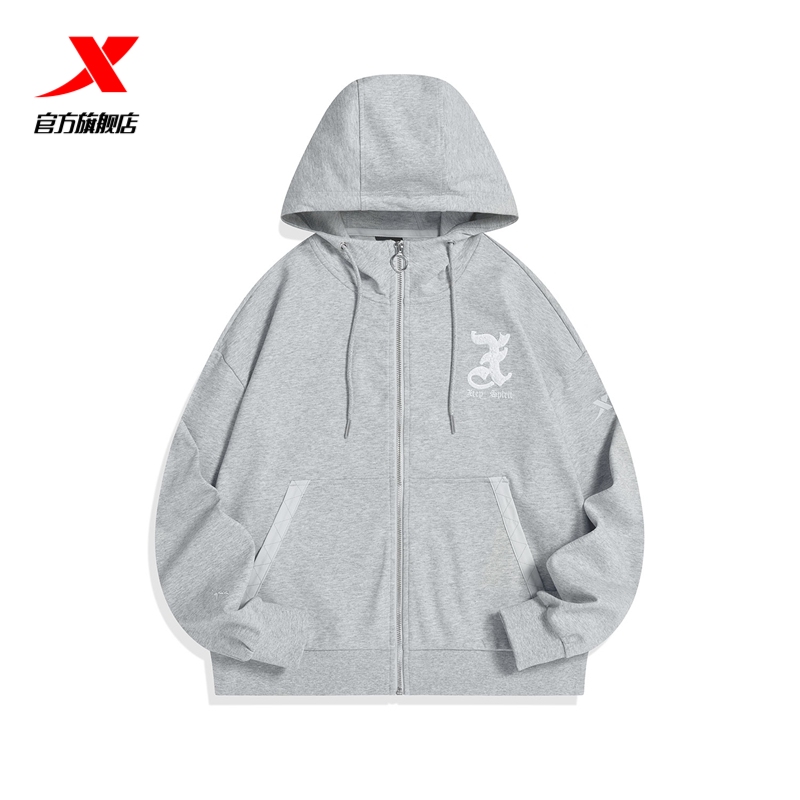 特步运动外套女2023春秋新款连帽针织夹克宽松女上衣977328940421