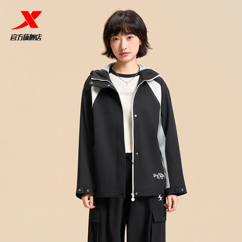 特步连帽外套男2025年秋冬新款休闲上衣保暖运动风衣975328160572