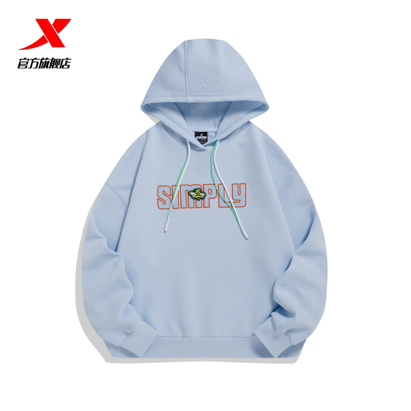 特步塑型科技丨女连帽卫衣2023春季新款运动针织上衣圆领套头衫