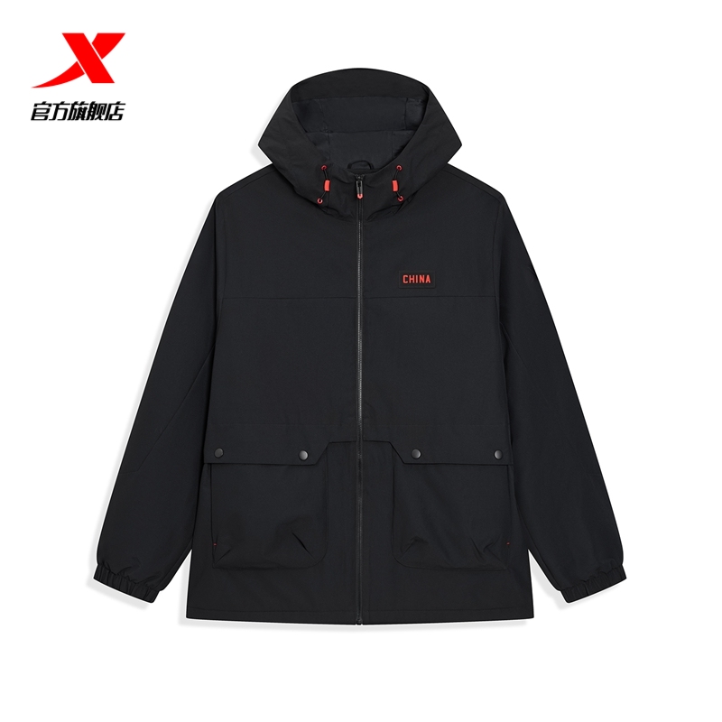 特步保暖风衣男2025年冬季新款男装运动上衣防风外套975429160452