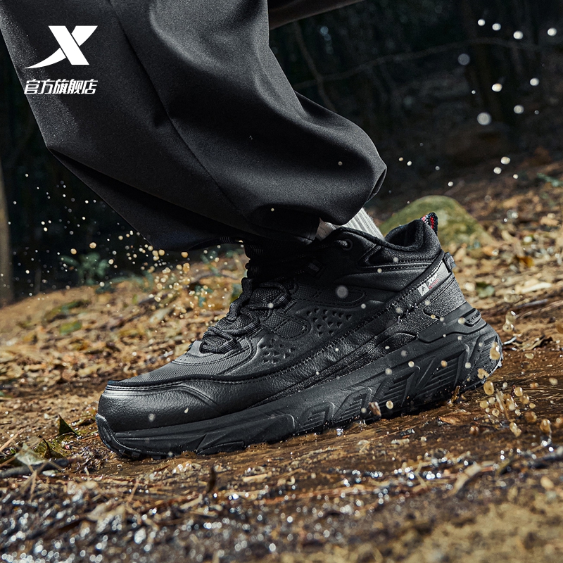 特步战斧3.0棉鞋男鞋冬季加绒保暖大棉休闲鞋轻便户外黑色运动鞋