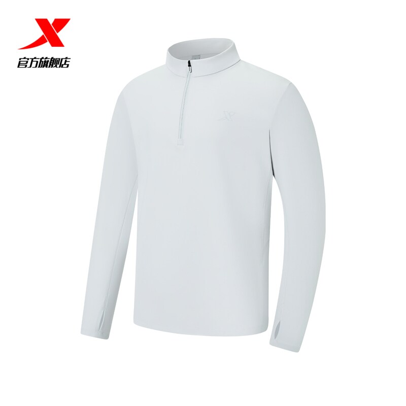 特步立领半拉链长T恤男2025冬季新款百搭运动服卫衣975429030112