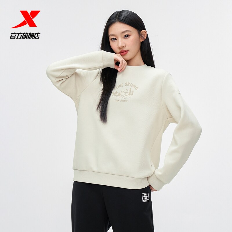 特步卫衣女款2025冬季休闲百搭套头衫长袖针织上衣975428920069