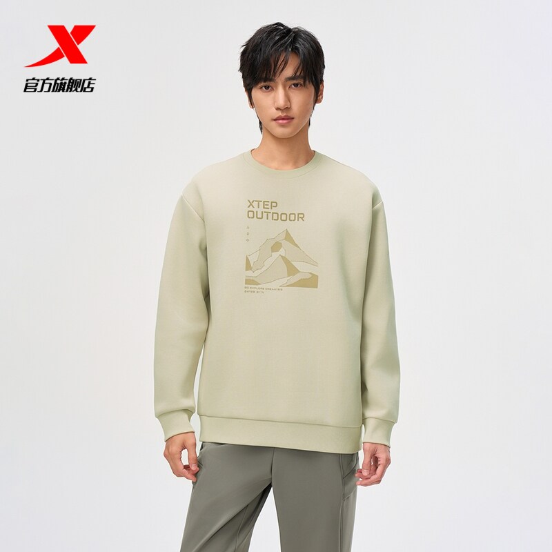 特步运动卫衣男秋冬圆领男士套头衫男装长袖运动服975429920063