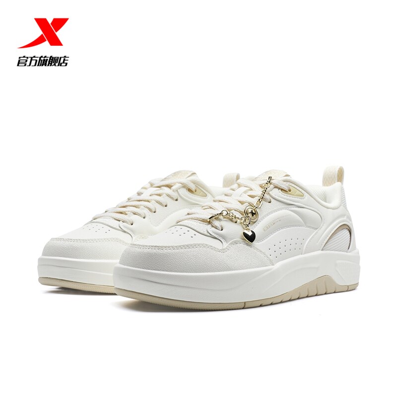 特步启浪板鞋2026春季新款女鞋革面保暖休闲运动鞋女士平底小白鞋,运动鞋new,板鞋,淘宝优惠券,粉丝福利购,淘宝优惠卷