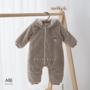 连体衣冬加厚夹棉保暖男女宝宝连帽哈衣外出服A类防风可脱帽冬季