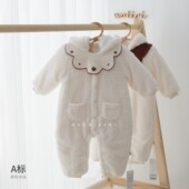 娃丽比秋冬外出棉袄外套女宝宝三层夹棉爬服加厚保暖带帽子连体衣