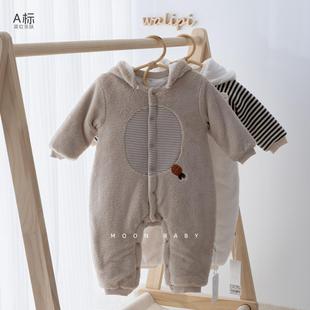 娃丽比 棉服连体衣宝宝夹棉外出加厚保暖可脱帽棉袄2800g 婴儿冬装