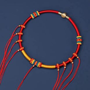 手工编绳婴儿童宝宝项圈满月百天周岁长命锁金锁吊坠项链绳子多挂