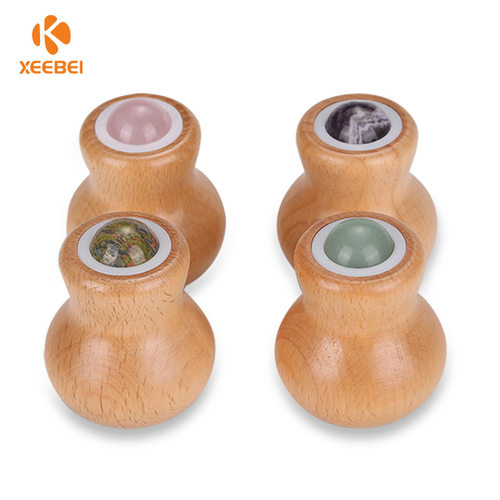 葫芦款玉石按摩滚轮器冰滚轮 颈部颈椎面部脸部按摩器 粉晶刮痧板
