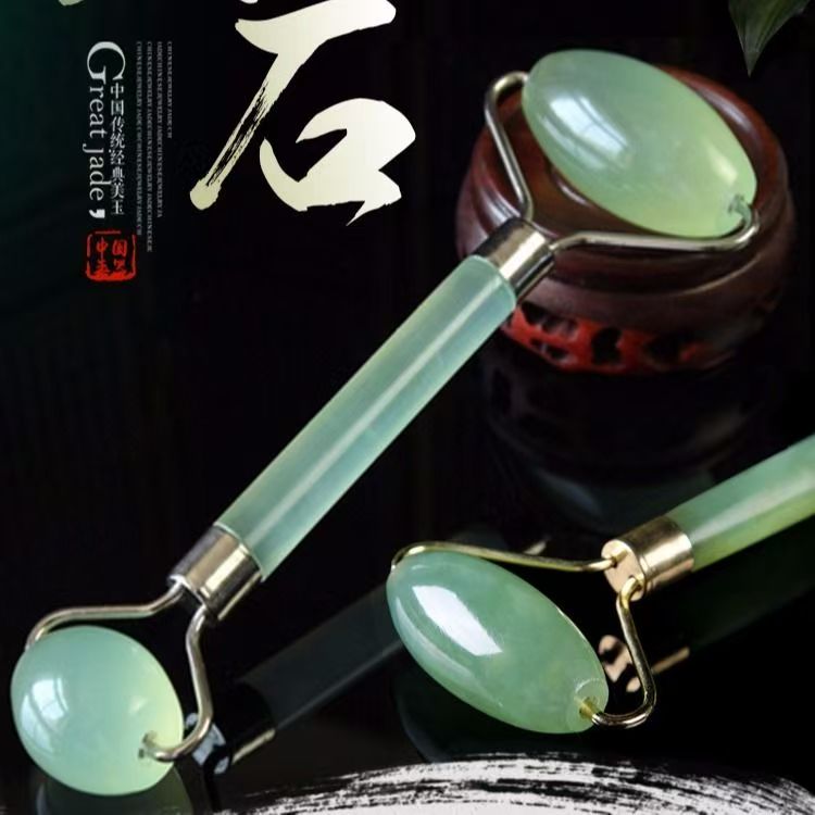 岫玉玉石脸部滚轮美容器面部脸部刮板紧致V脸神器升级钢架家用