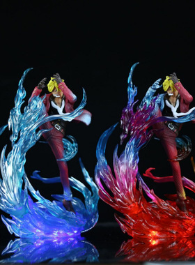 秋叶原海贼王动漫人物jk鬼岛山治恶魔风脚造型可发光手办摆件