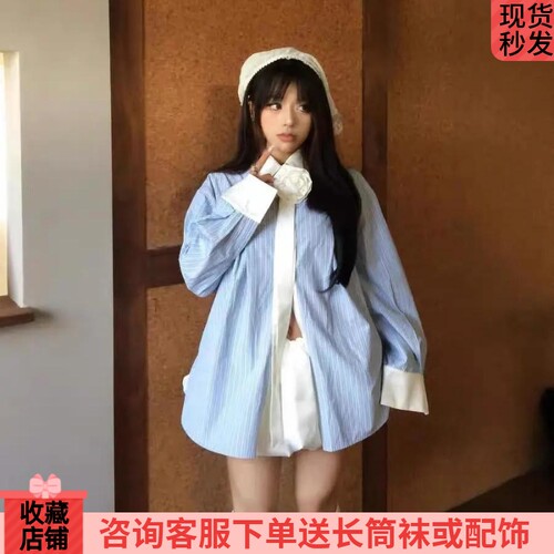 上衣设计感休闲蓝色男友风宽松