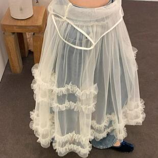 网纱荷叶边吊带连衣裙重工计感名媛气质温柔风高腰a字蛋糕裙子