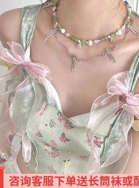 法式别致外穿吊带小背心女2024新款春夏季印花短款多巴胺穿搭上衣