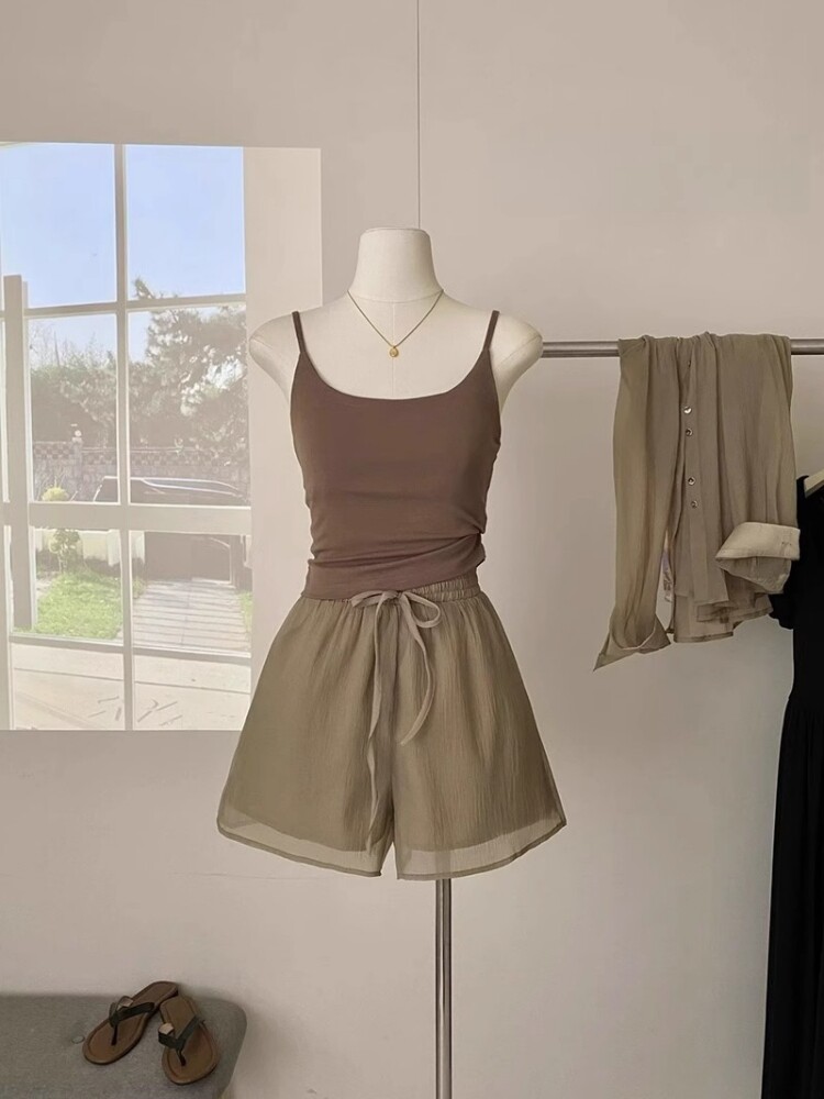 여성용 솔트 스타일 쓰리피스 슈트 여름 하이엔드 긴팔 자외선 차단 조끼 반바지 캐주얼 패션 슈트 트렌디