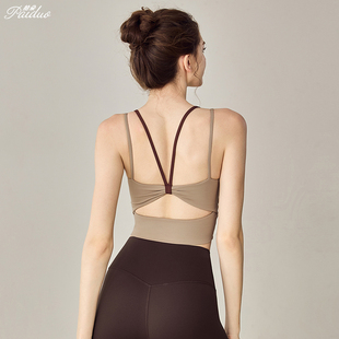 拍朵细带运动背心女带胸垫瑜伽文胸bra普拉提跑步训练健身内衣新