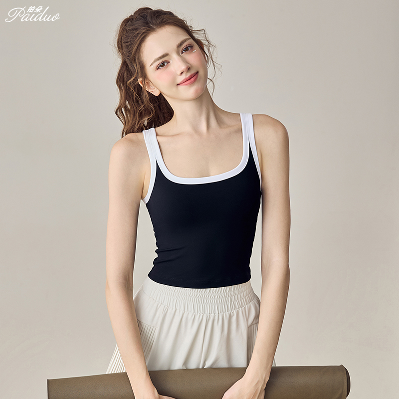 拍朵撞色运动背心女紧身显瘦新款